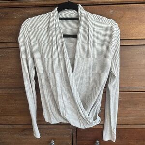 Lululemon Athletica Gray Striped Wrap Blouse
